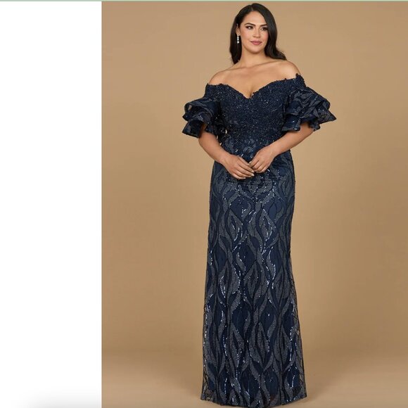 Elegant Deep Blue Evening Dress Plus Size - Picture 6 of 7